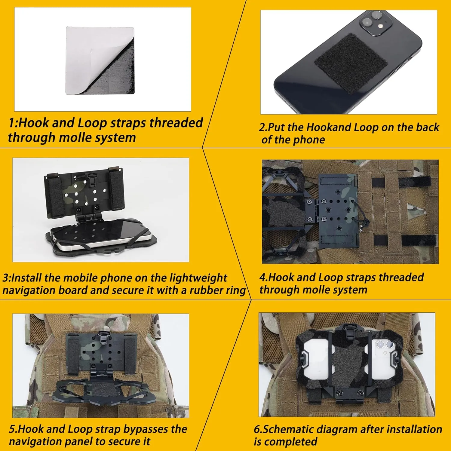 Tactical MOLLE Phone Holder for Plate Carrier Accessories - Fits 4.7"-6.4" Smartphones - Secure Chest Mount for Hunting & Tactical Gear, Camera-Compatible Design