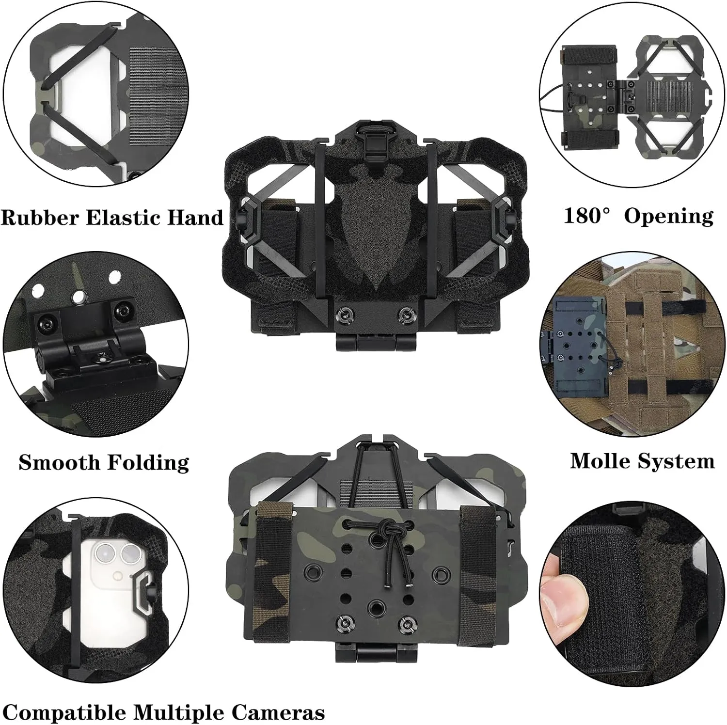 Tactical MOLLE Phone Holder for Plate Carrier Accessories - Fits 4.7"-6.4" Smartphones - Secure Chest Mount for Hunting & Tactical Gear, Camera-Compatible Design
