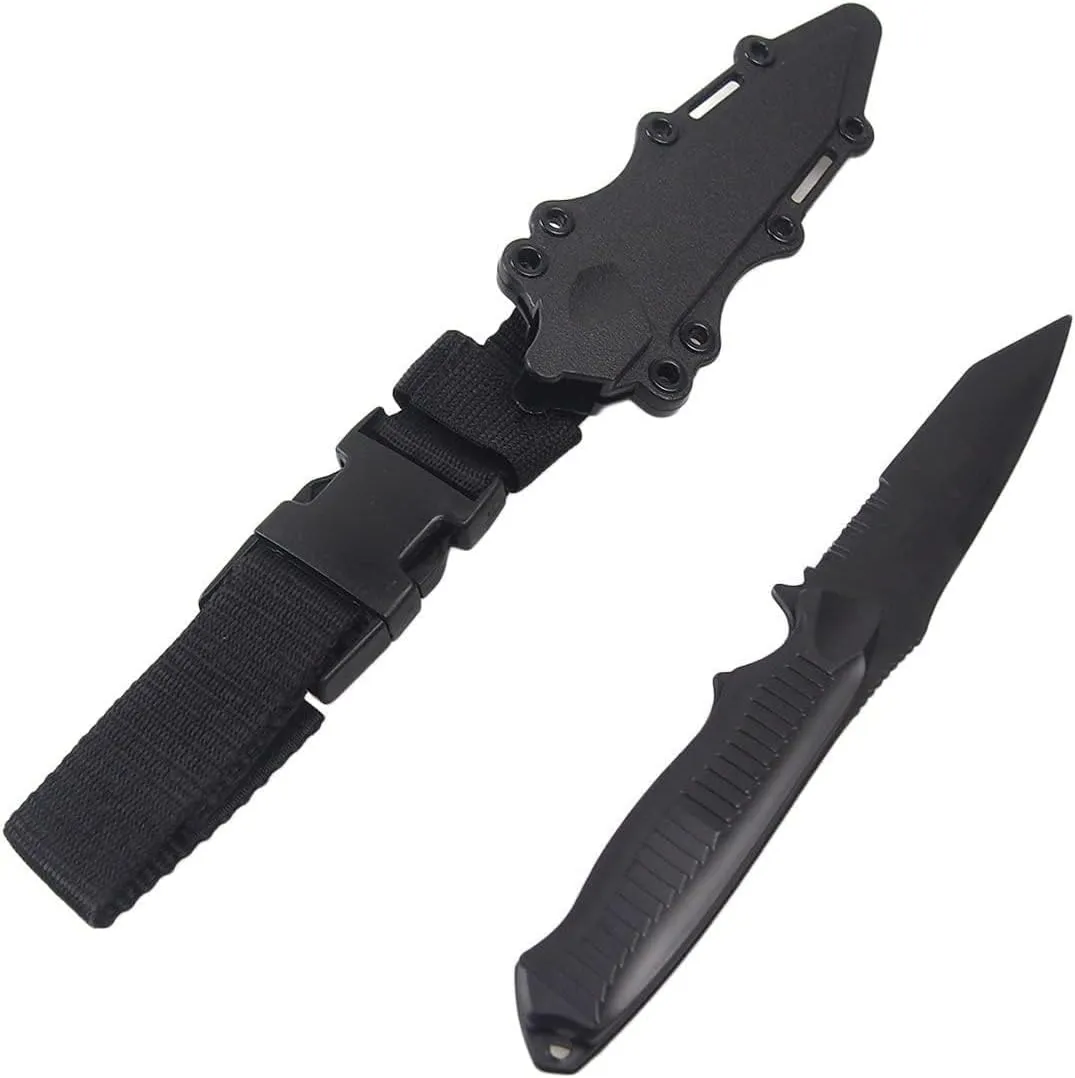 Tactical Rubber Knife Military Enthusiasts Funning Cosplay Toy Sword Training Props War Game Knife Dagger Blade Rubber Fake Knives with Scabbard/Sheath