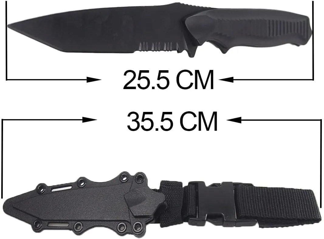 Tactical Rubber Knife Military Enthusiasts Funning Cosplay Toy Sword Training Props War Game Knife Dagger Blade Rubber Fake Knives with Scabbard/Sheath