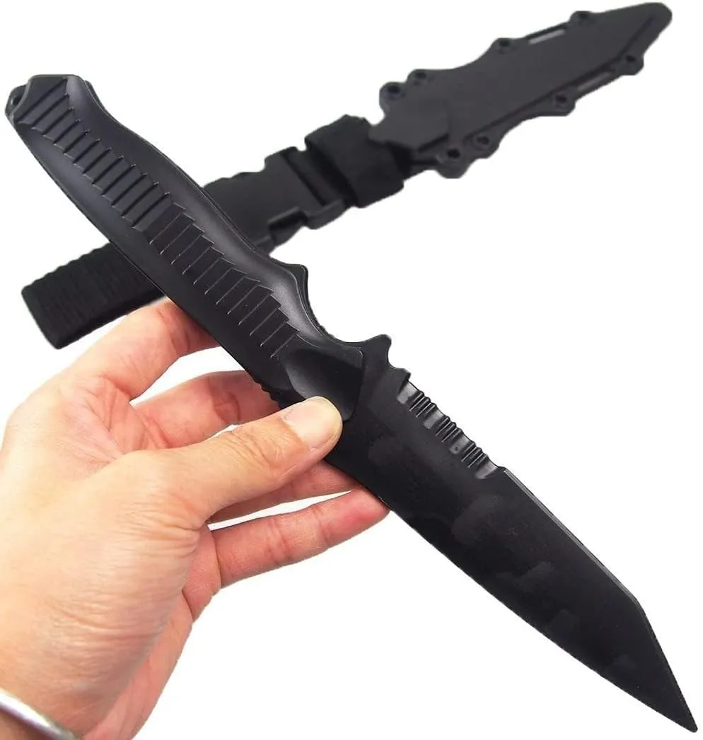 Tactical Rubber Knife Military Enthusiasts Funning Cosplay Toy Sword Training Props War Game Knife Dagger Blade Rubber Fake Knives with Scabbard/Sheath