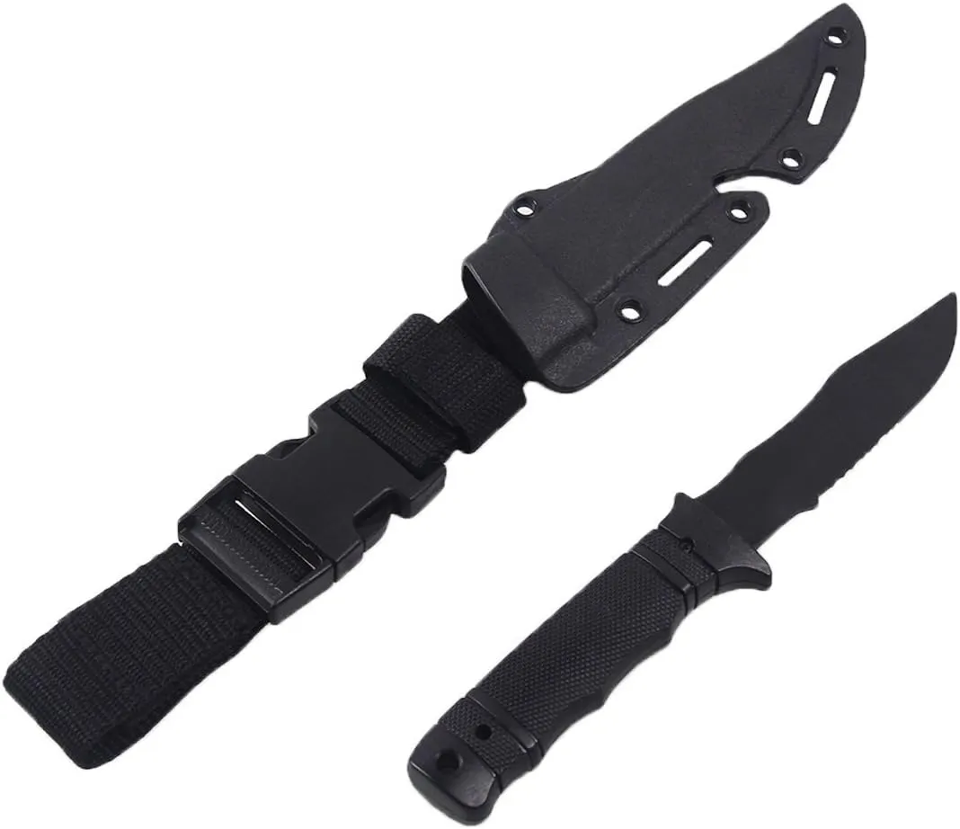 Tactical Rubber Knife Military Enthusiasts Funning Cosplay Toy Sword Training Props War Game Knife Dagger Blade Rubber Fake Knives with Scabbard/Sheath,Black 2