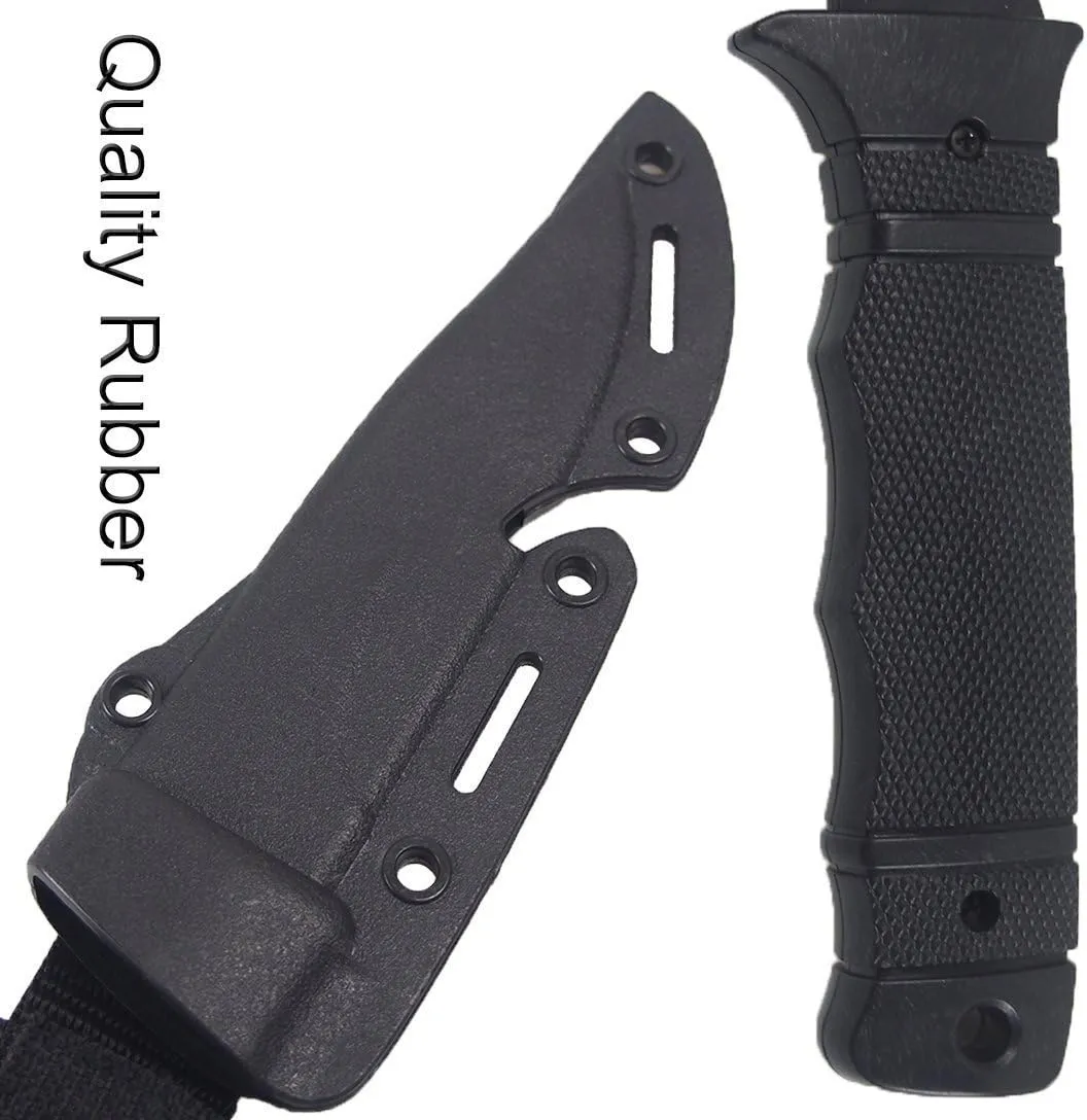 Tactical Rubber Knife Military Enthusiasts Funning Cosplay Toy Sword Training Props War Game Knife Dagger Blade Rubber Fake Knives with Scabbard/Sheath,Black 2
