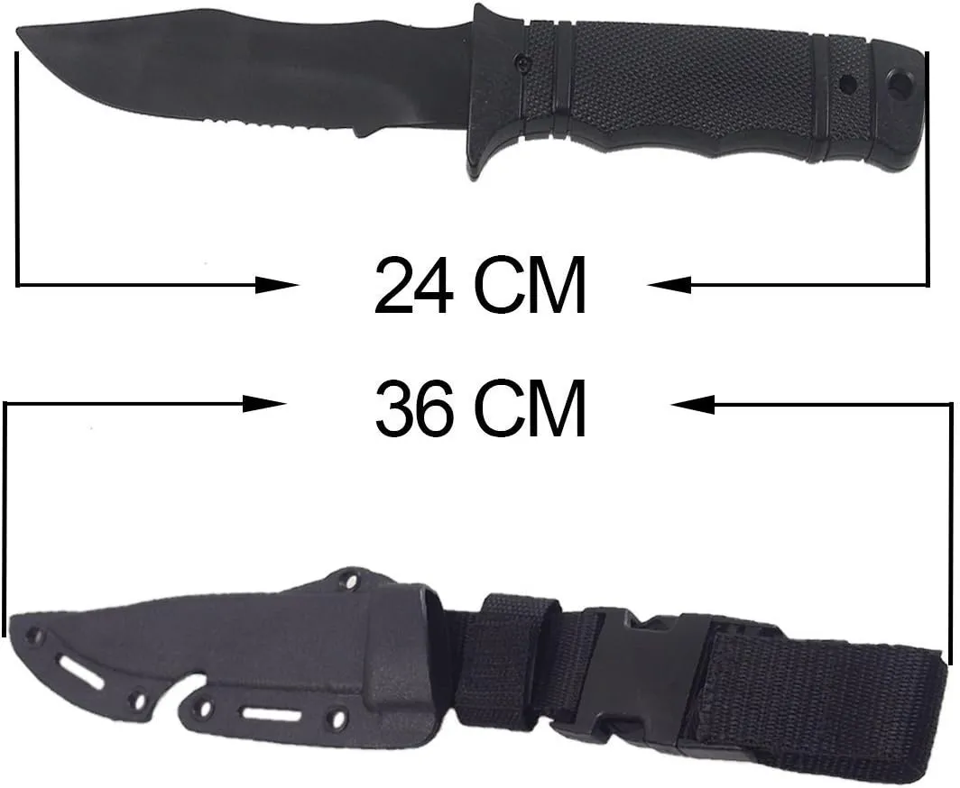 Tactical Rubber Knife Military Enthusiasts Funning Cosplay Toy Sword Training Props War Game Knife Dagger Blade Rubber Fake Knives with Scabbard/Sheath,Black 2