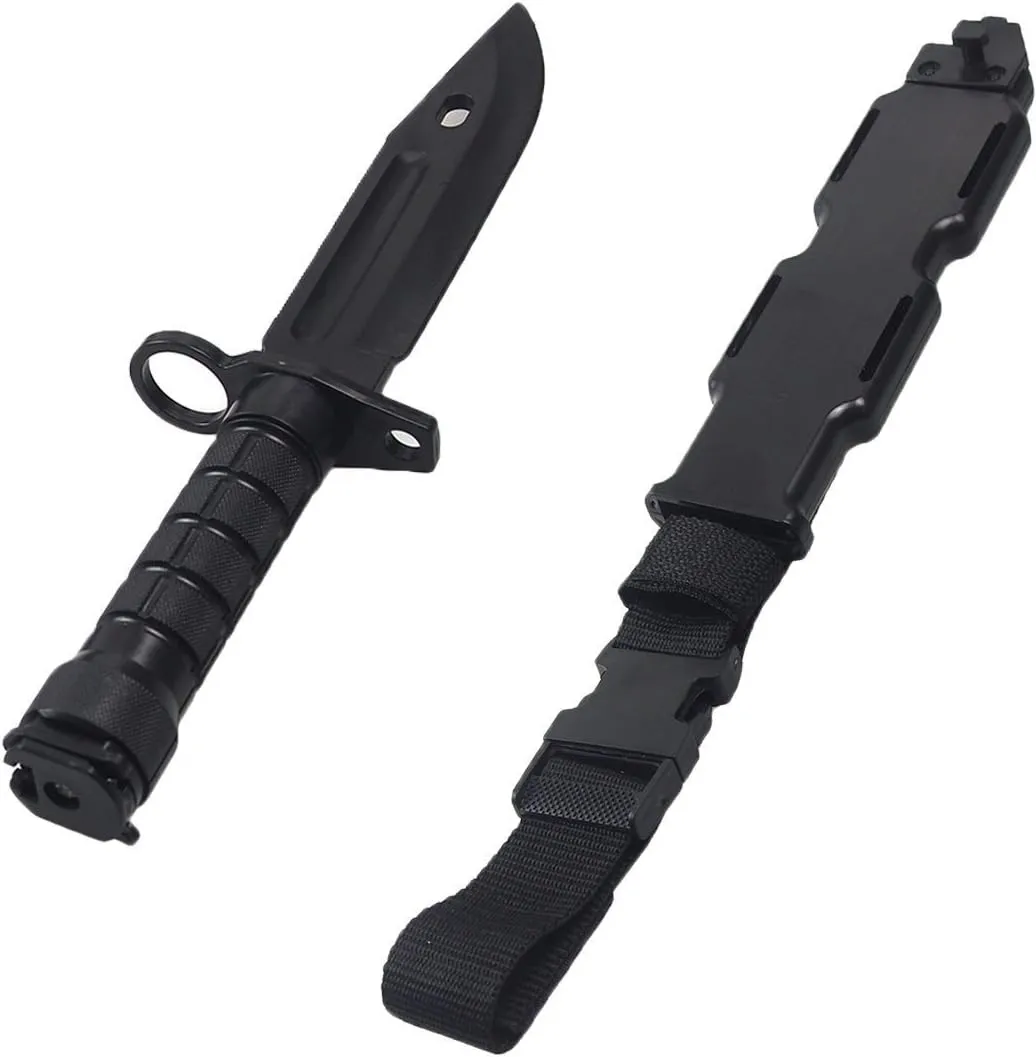 Tactical Rubber Knife Military Enthusiasts Funning Cosplay Toy Sword Training Props War Game Knife Dagger Blade Rubber Fake Knives with Scabbard/Sheath,M9 Black