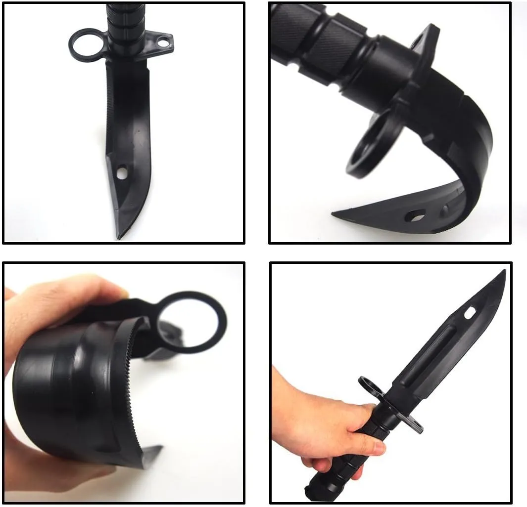 Tactical Rubber Knife Military Enthusiasts Funning Cosplay Toy Sword Training Props War Game Knife Dagger Blade Rubber Fake Knives with Scabbard/Sheath,M9 Black