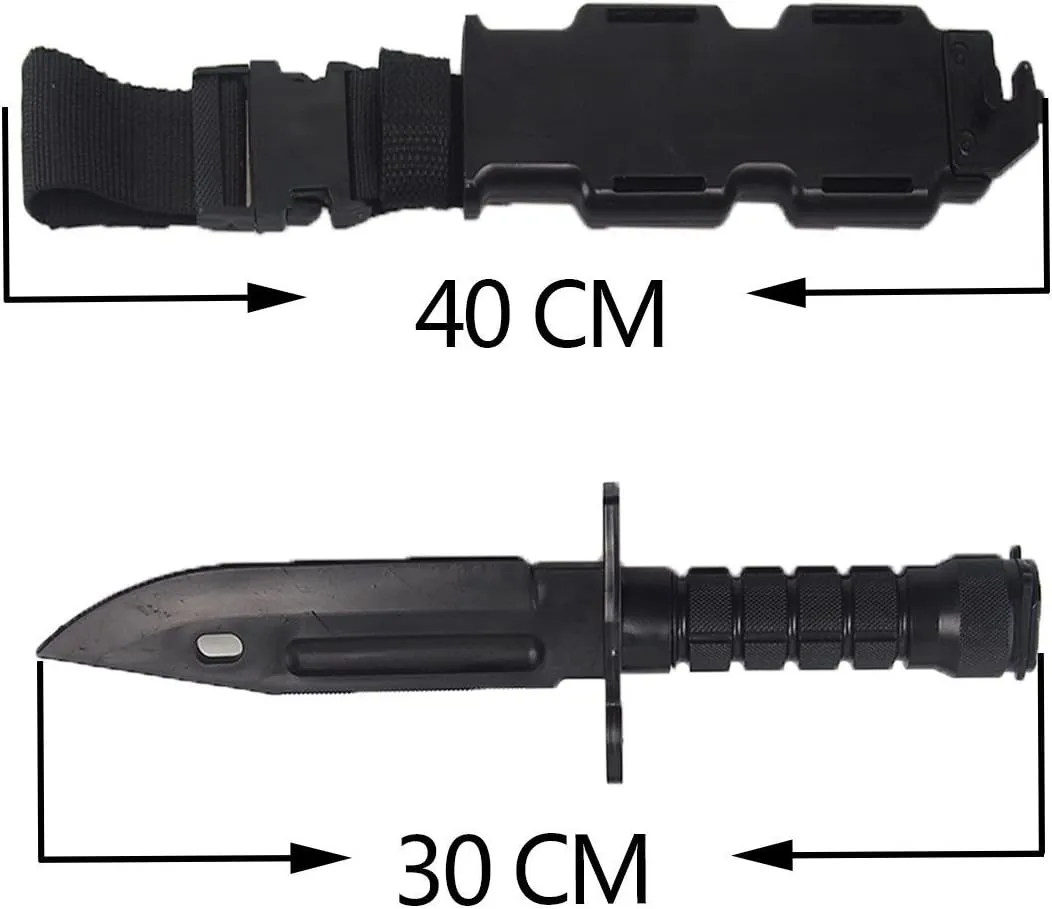 Tactical Rubber Knife Military Enthusiasts Funning Cosplay Toy Sword Training Props War Game Knife Dagger Blade Rubber Fake Knives with Scabbard/Sheath,M9 Black