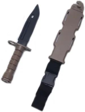 Tactical Rubber Knife Military Enthusiasts Funning Cosplay Toy Sword Training Props War Game Knife Dagger Blade Rubber Fake Knives with Scabbard/Sheath,M9Tan