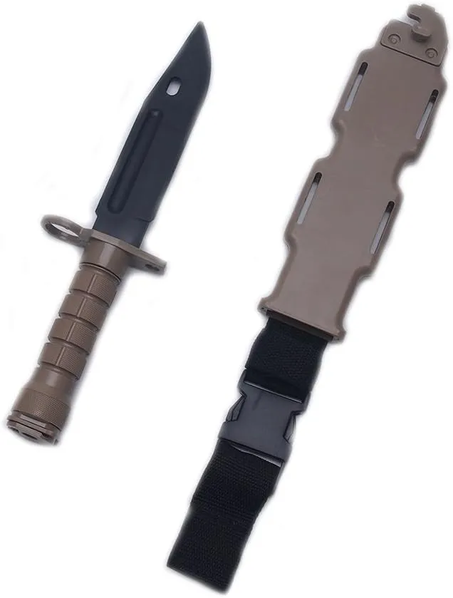 Tactical Rubber Knife Military Enthusiasts Funning Cosplay Toy Sword Training Props War Game Knife Dagger Blade Rubber Fake Knives with Scabbard/Sheath,M9Tan