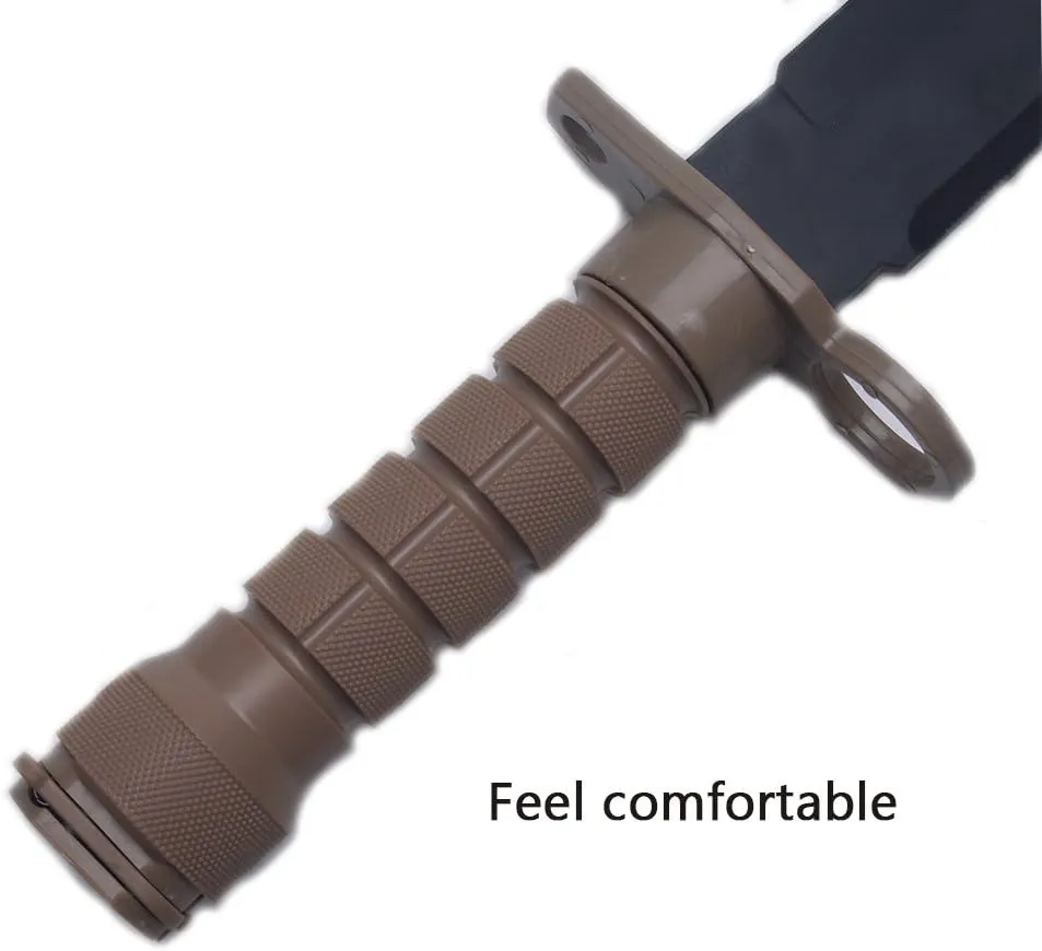 Tactical Rubber Knife Military Enthusiasts Funning Cosplay Toy Sword Training Props War Game Knife Dagger Blade Rubber Fake Knives with Scabbard/Sheath,M9Tan