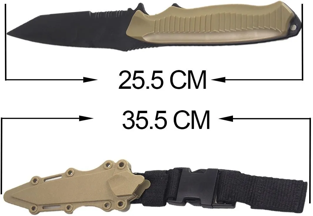 Tactical Rubber Knife Military Enthusiasts Funning Cosplay Toy Sword Training Props War Game Knife Dagger Blade Rubber Fake Knives with Scabbard/Sheath,Tan 3