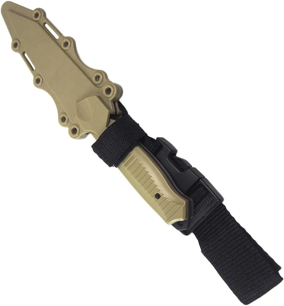 Tactical Rubber Knife Military Enthusiasts Funning Cosplay Toy Sword Training Props War Game Knife Dagger Blade Rubber Fake Knives with Scabbard/Sheath,Tan 3