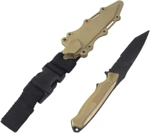 Tactical Rubber Knife Military Enthusiasts Funning Cosplay Toy Sword Training Props War Game Knife Dagger Blade Rubber Fake Knives with Scabbard/Sheath,Tan 3