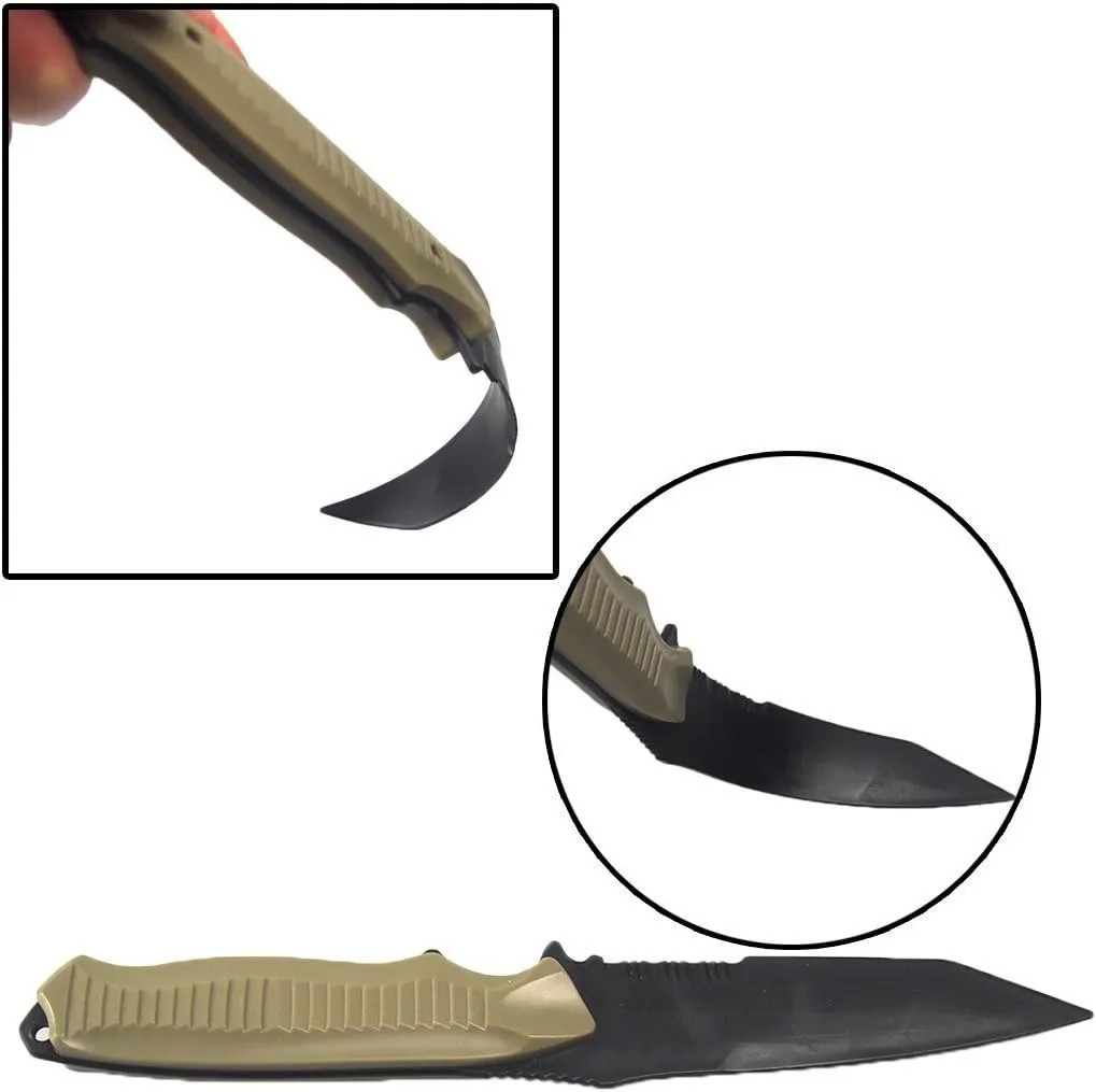 Tactical Rubber Knife Military Enthusiasts Funning Cosplay Toy Sword Training Props War Game Knife Dagger Blade Rubber Fake Knives with Scabbard/Sheath,Tan 3