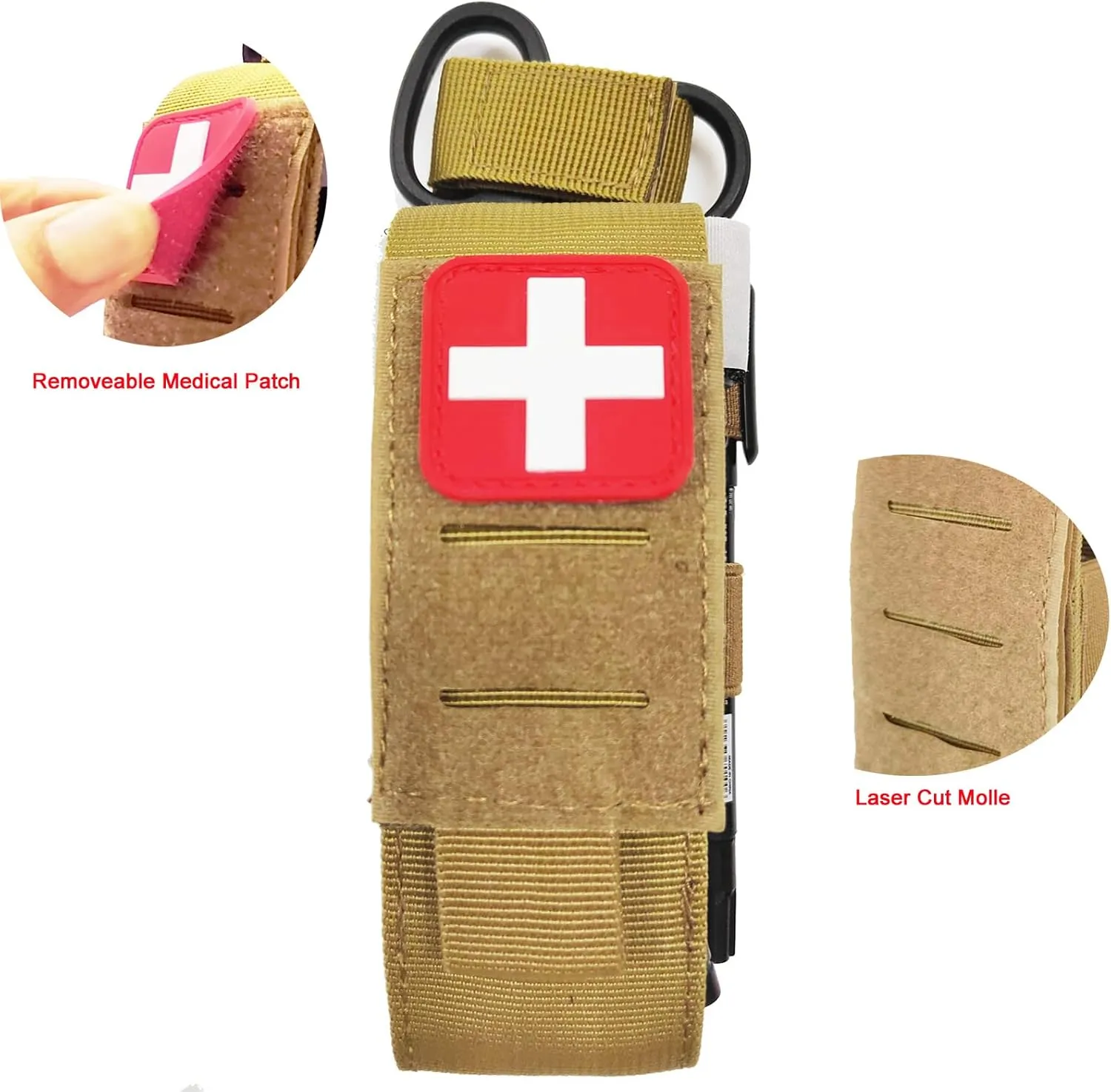 Tactical Tourniquet Pouch Holder TQ Tourniquet Case Trauma Medical Shear Pouch with Shears and Pen(TAN Set)