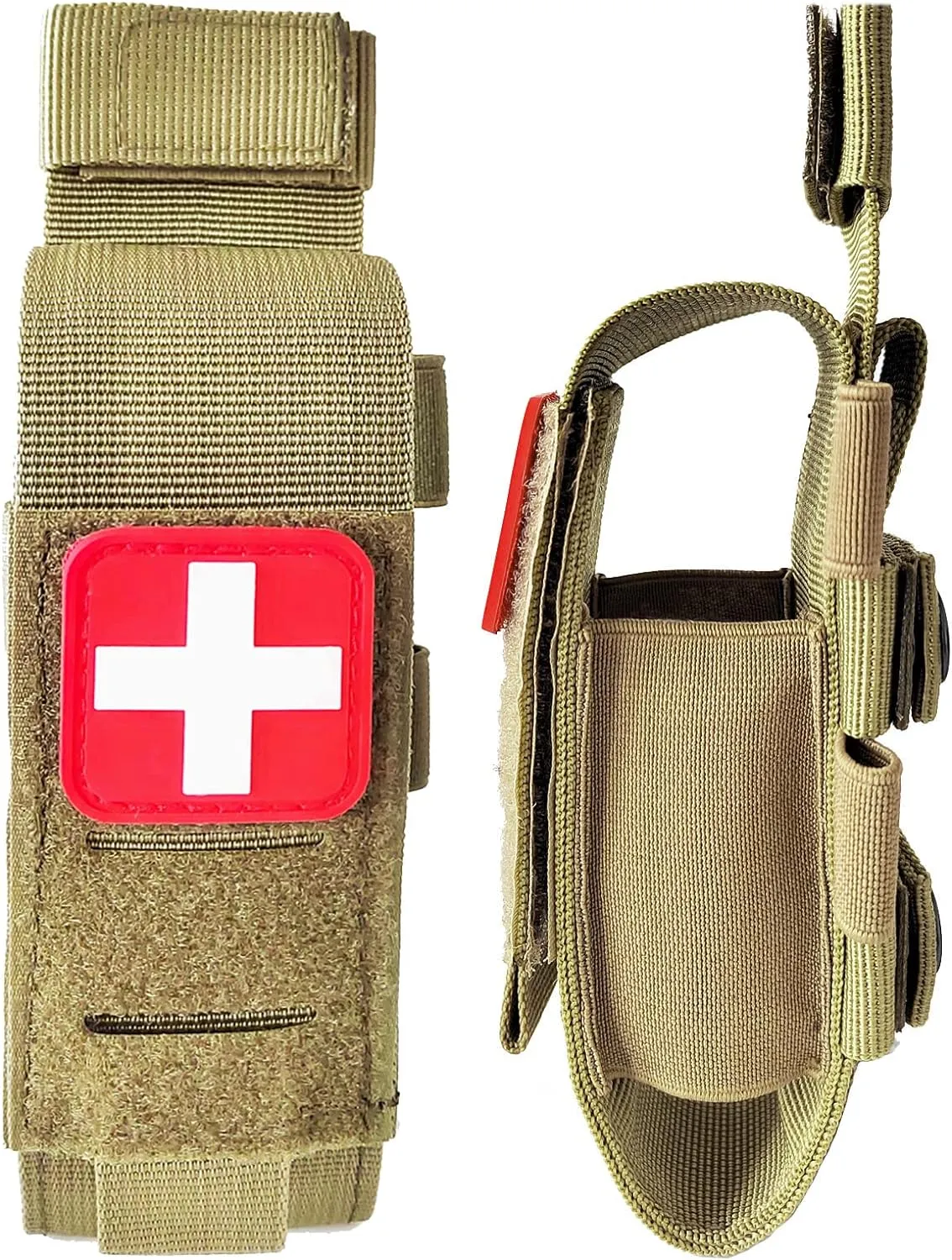Tactical Tourniquet Pouch Holder TQ Tourniquet Case Trauma Medical Shear Pouch with Shears and Pen(TAN Set)