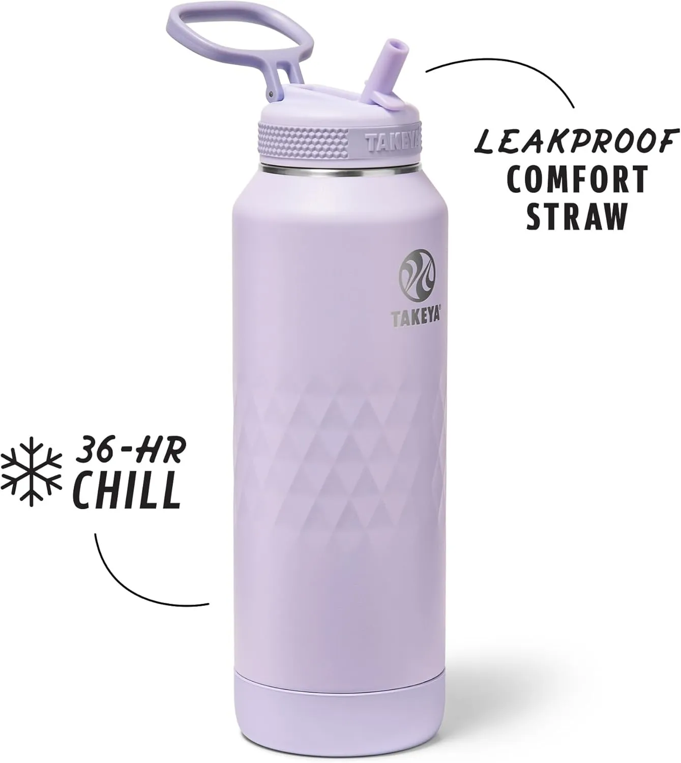Takeya Sport 40 oz Triple-Insulated Stainless Steel Water Bottle, Straw Lid – Leakproof, Sweatproof, BPA-Free, Keeps Drinks Cold 36 Hrs, Hot 14 Hrs – Moonlight