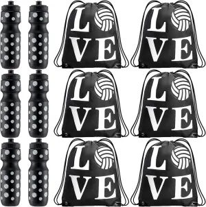 Talltalk 12 Pcs Volleyball Party Favors 24 oz Volleyball Water Bottle Gift for Team with Drawstring Bag Tumbler Cup Sports Themed Accessories for Event Gift Supplies