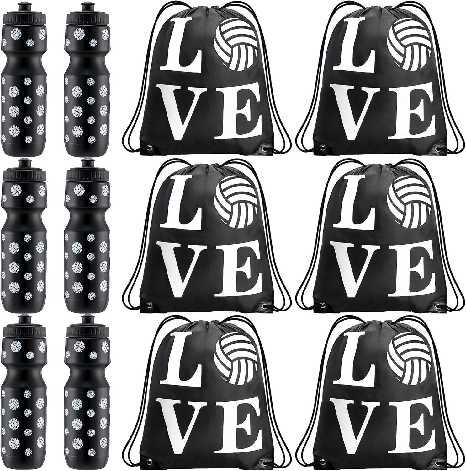 Talltalk 12 Pcs Volleyball Party Favors 24 oz Volleyball Water Bottle Gift for Team with Drawstring Bag Tumbler Cup Sports Themed Accessories for Event Gift Supplies