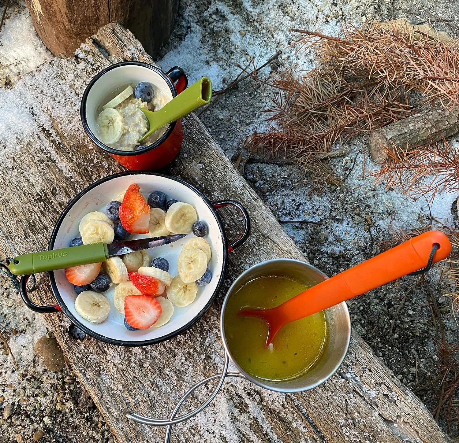 Tapirus Spork Tactical Green | BPA Free Spoon Fork, Stainless Steel Knife and Fire Starter | 3 in 1 multipurpose utensil | Outdoor hiking, camping & backpacking gear | Fit for MRE