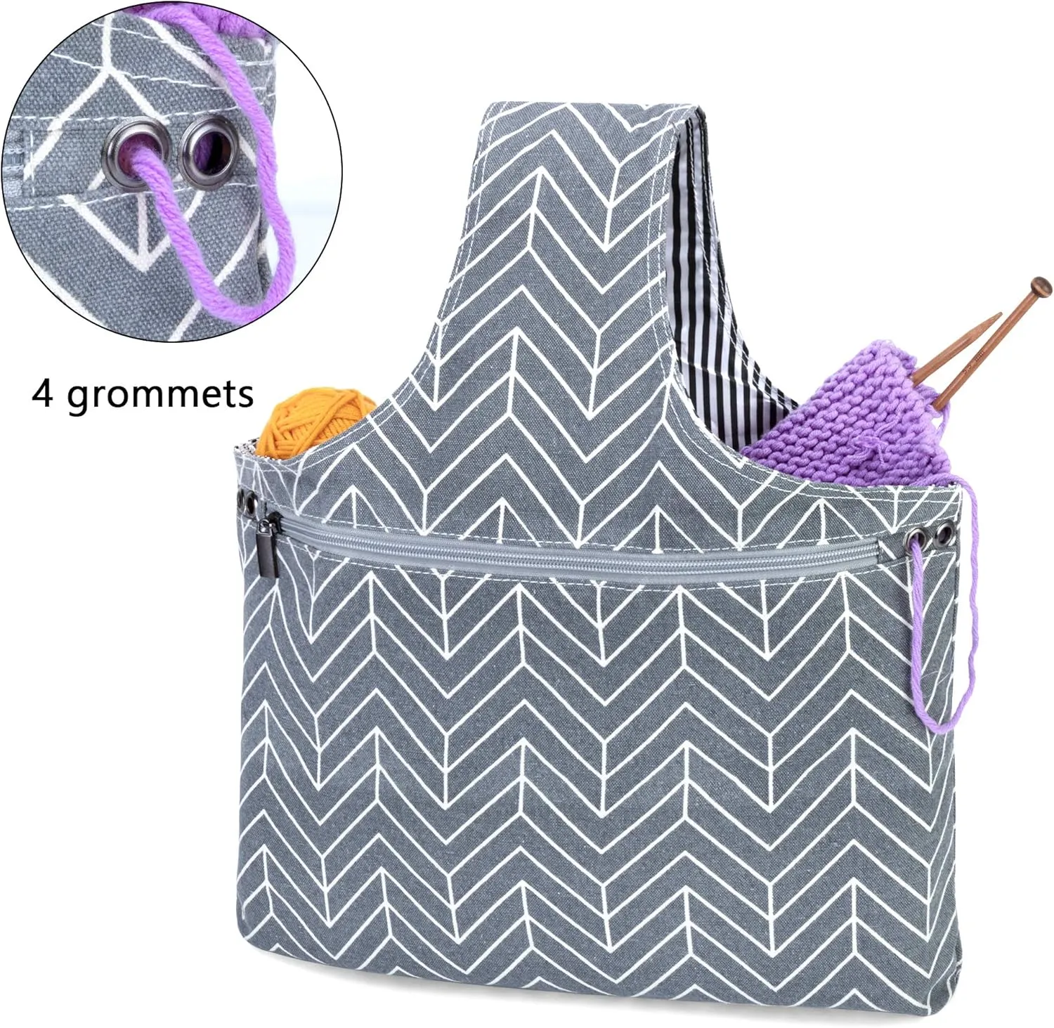 Teamoy Knitting Tote Bag, Travel Project Wrist Bag for Knitting Needles(14inches), Yarn and Crochet Supplies, Lightweight, Perfect Size for Knitting on The Go (Large, Arrow)
