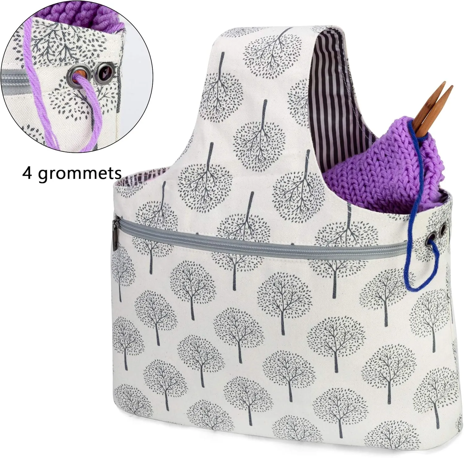 Teamoy Knitting Tote Bag, Travel Project Wrist Bag for Knitting Needles(14inches), Yarn and Crochet Supplies, Lightweight, Perfect Size for Knitting on The Go (Large, Tree)