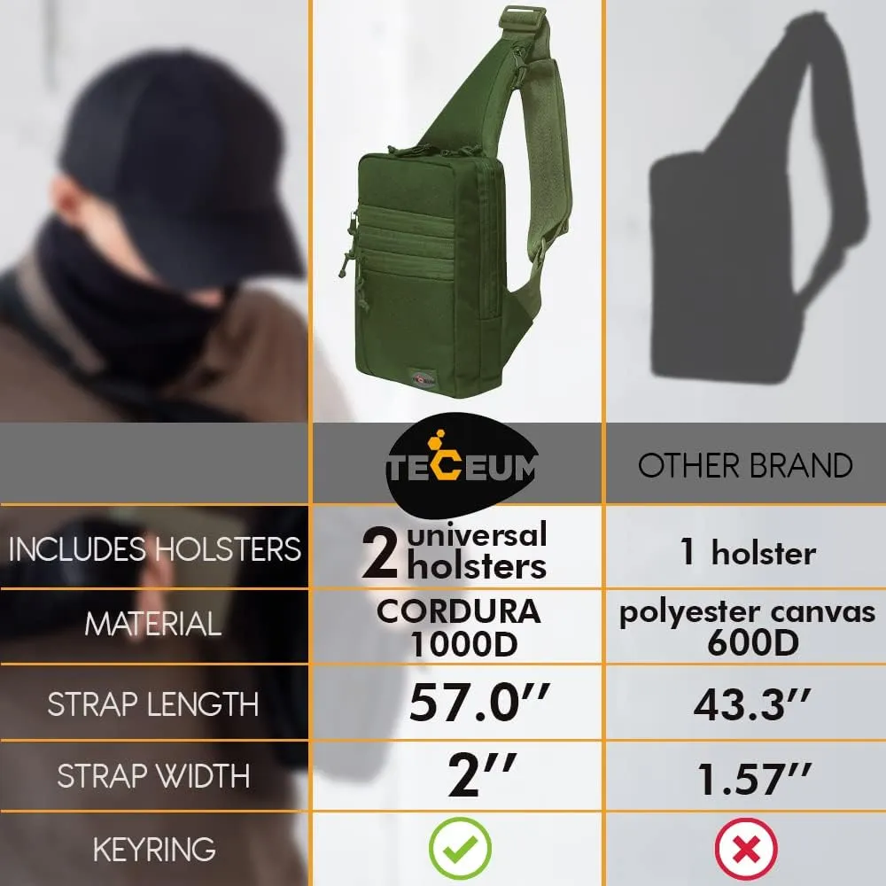 TECEUM Tactical Compact Sling Bag – CCW for Everyday – 10  Styles – Shoulder Crossbody Bag for Concealed Carry of Handgun