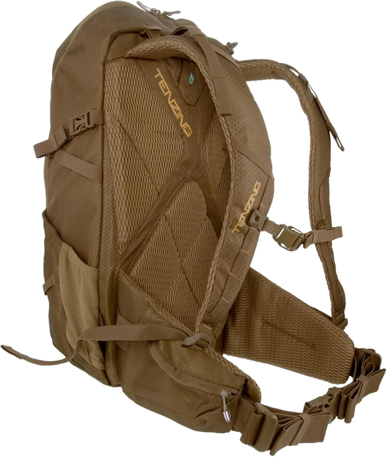 TENZING 2100 Whitetail Day Pack, Buckskin Tan Hydration Bladder Compatible Durable Camo Backpack with 4 Compartments & 15 Organizational Pockets for Hunting Gear and Equipment