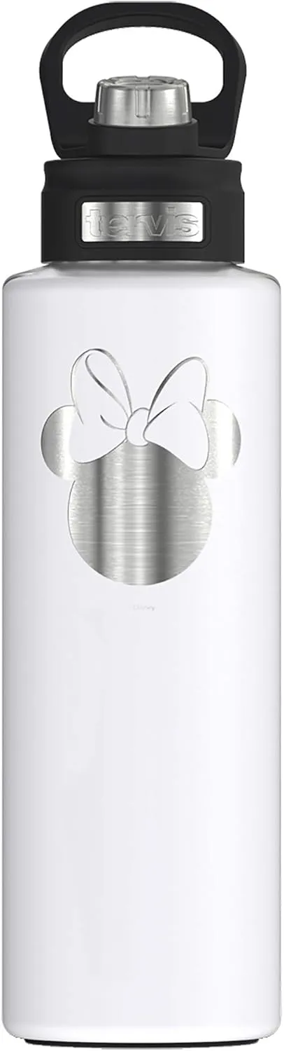 Tervis Disney Minnie Mouse Silhouette Engraved on White Triple Walled Insulated Tumbler Travel Cup Keeps Drinks Cold, 40oz Wide Mouth Bottle, Stainless Steel