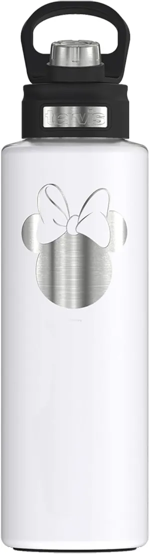 Tervis Disney Minnie Mouse Silhouette Engraved on White Triple Walled Insulated Tumbler Travel Cup Keeps Drinks Cold, 40oz Wide Mouth Bottle, Stainless Steel