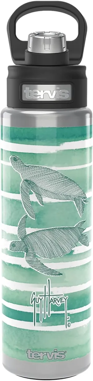 Tervis Guy Harvey Freeswim Turtle Triple Walled Insulated Tumbler Travel Cup Keeps Drinks Cold, 24oz Wide Mouth Bottle, Stainless Steel