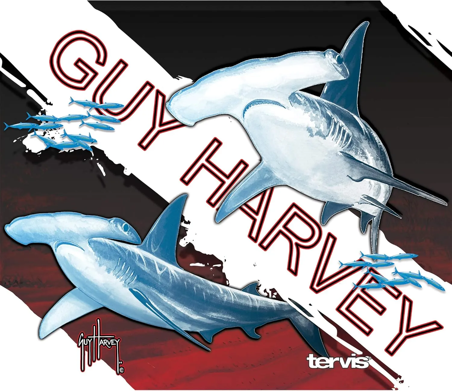 Tervis Guy Harvey Hammerhead Triple Walled Insulated Tumbler Travel Cup Keeps Drinks Cold, 24oz Wide Mouth Bottle, Stainless Steel