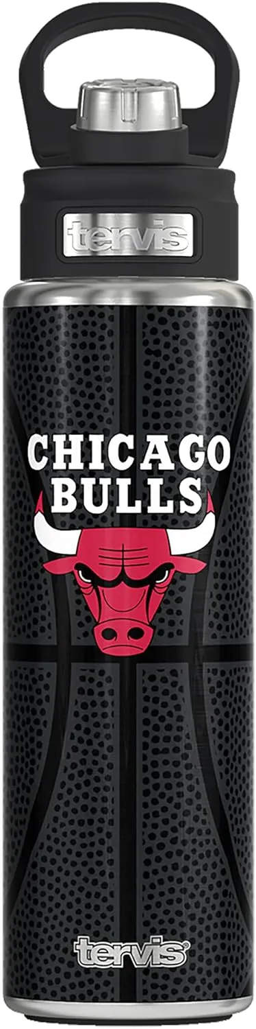 Tervis NBA Chicago Bulls Leather Triple Walled Insulated Tumbler, 24oz Wide Mouth Bottle, Stainless Steel