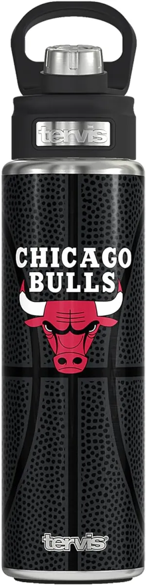 Tervis NBA Chicago Bulls Leather Triple Walled Insulated Tumbler, 24oz Wide Mouth Bottle, Stainless Steel