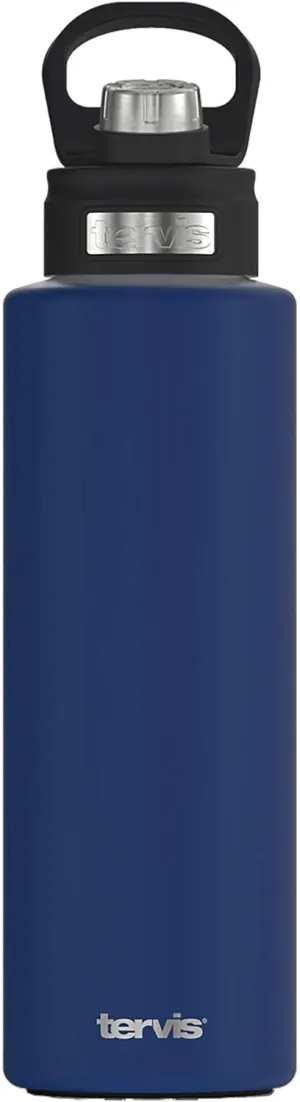 Tervis Powder Coated Stainless Steel Triple Walled Insulated Tumbler Travel Cup Keeps Drinks Cold, 40oz with Deluxe Spout Lid, Deepwater Blue