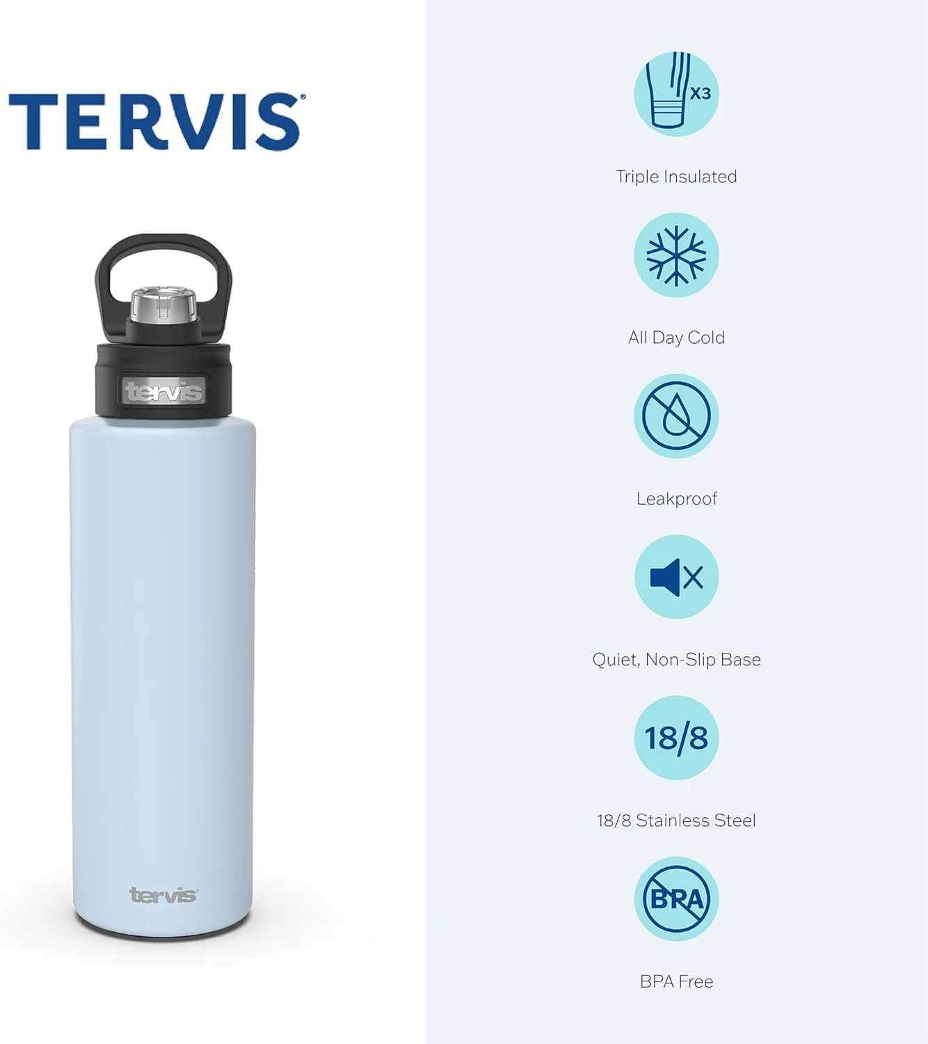 Tervis Powder Coated Stainless Steel Triple Walled Insulated Tumbler Travel Cup Keeps Drinks Cold, 40oz with Deluxe Spout Lid, Deepwater Blue