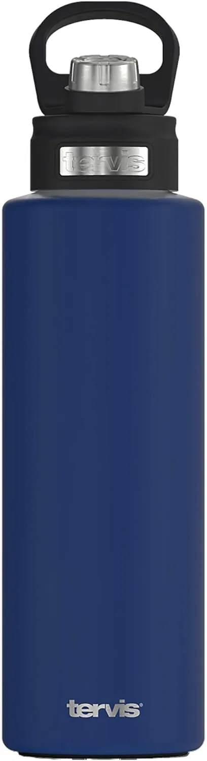 Tervis Powder Coated Stainless Steel Triple Walled Insulated Tumbler Travel Cup Keeps Drinks Cold, 40oz with Deluxe Spout Lid, Deepwater Blue
