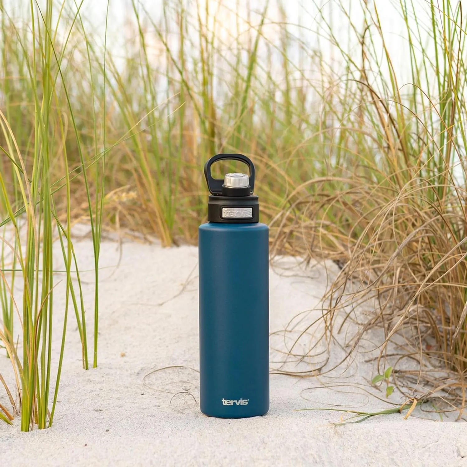 Tervis Powder Coated Stainless Steel Triple Walled Insulated Tumbler Travel Cup Keeps Drinks Cold, 40oz with Deluxe Spout Lid, Deepwater Blue