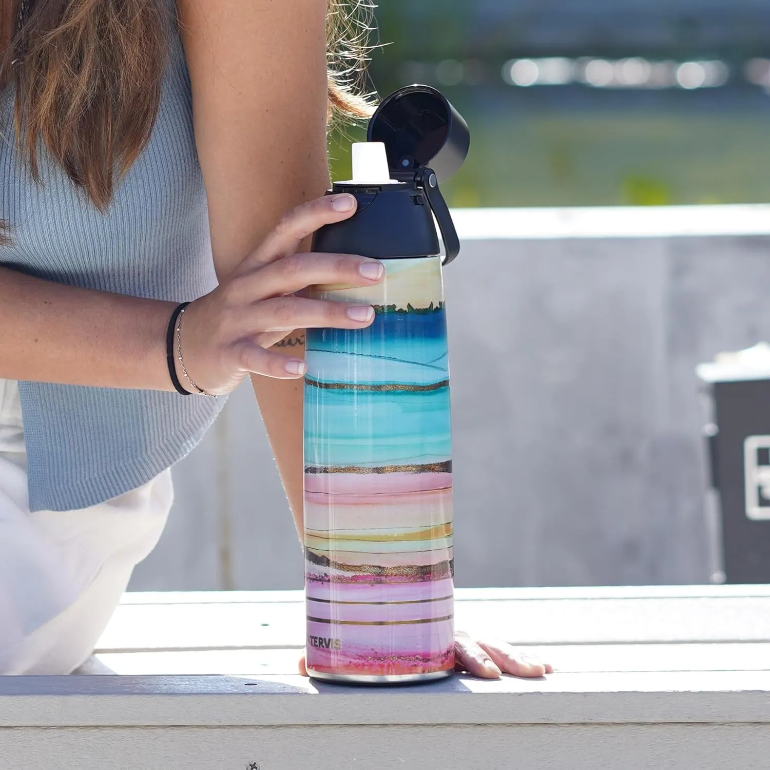 Tervis Venture Water Bottle Onyx Shadow Powder Coated Triple Walled Insulated Tumbler Travel Cup Keeps Drinks Cold & Hot, 26oz, Stainless Steel