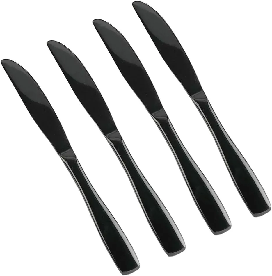 Teyyvn 16-Piece Mirror Finish Black Stainless Steel Dinner Knives, Cutlery Dinner Knife
