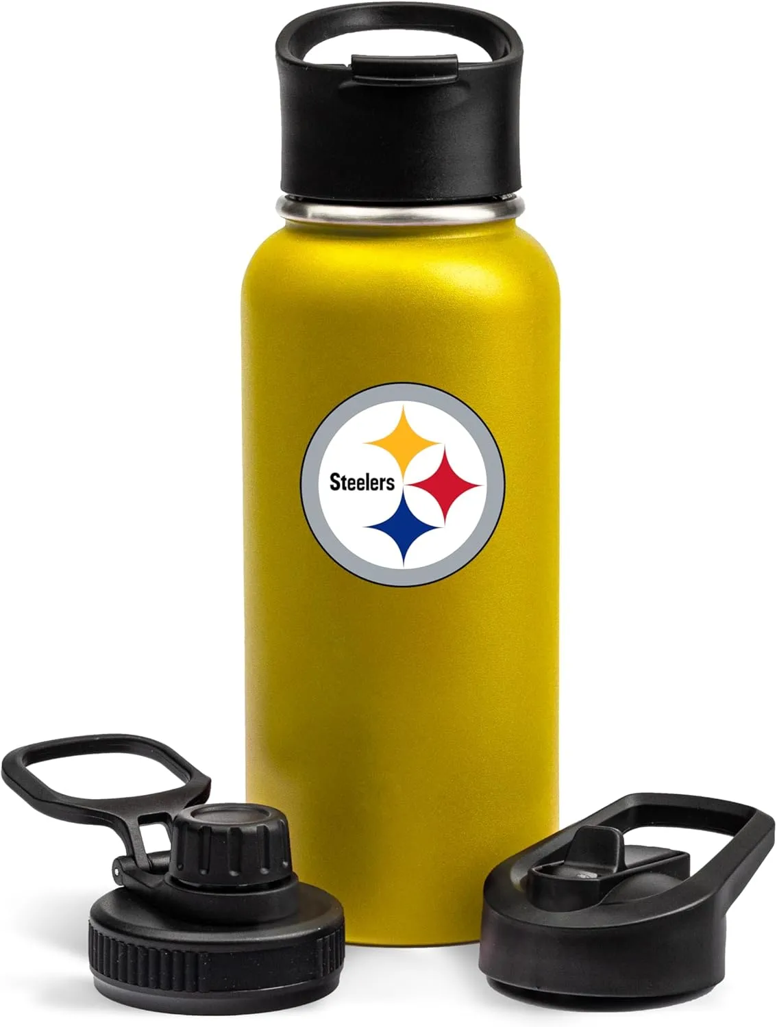 The Memory Company Officially Licensed NFL 32oz Stainless Steel Water Bottle - Double Wall Vacuum Insulated Sports Bottle, Leak-Proof 3-Lid Set, BPA-Free Hydration for Game Day & Everyday Use