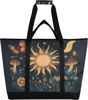The Sun Reusable Insulated Cooler Bag with Ice Pack Compartment - Large 47L Waterproof Thermal Grocery Tote for Picnic Beach Camping Lunch Storage