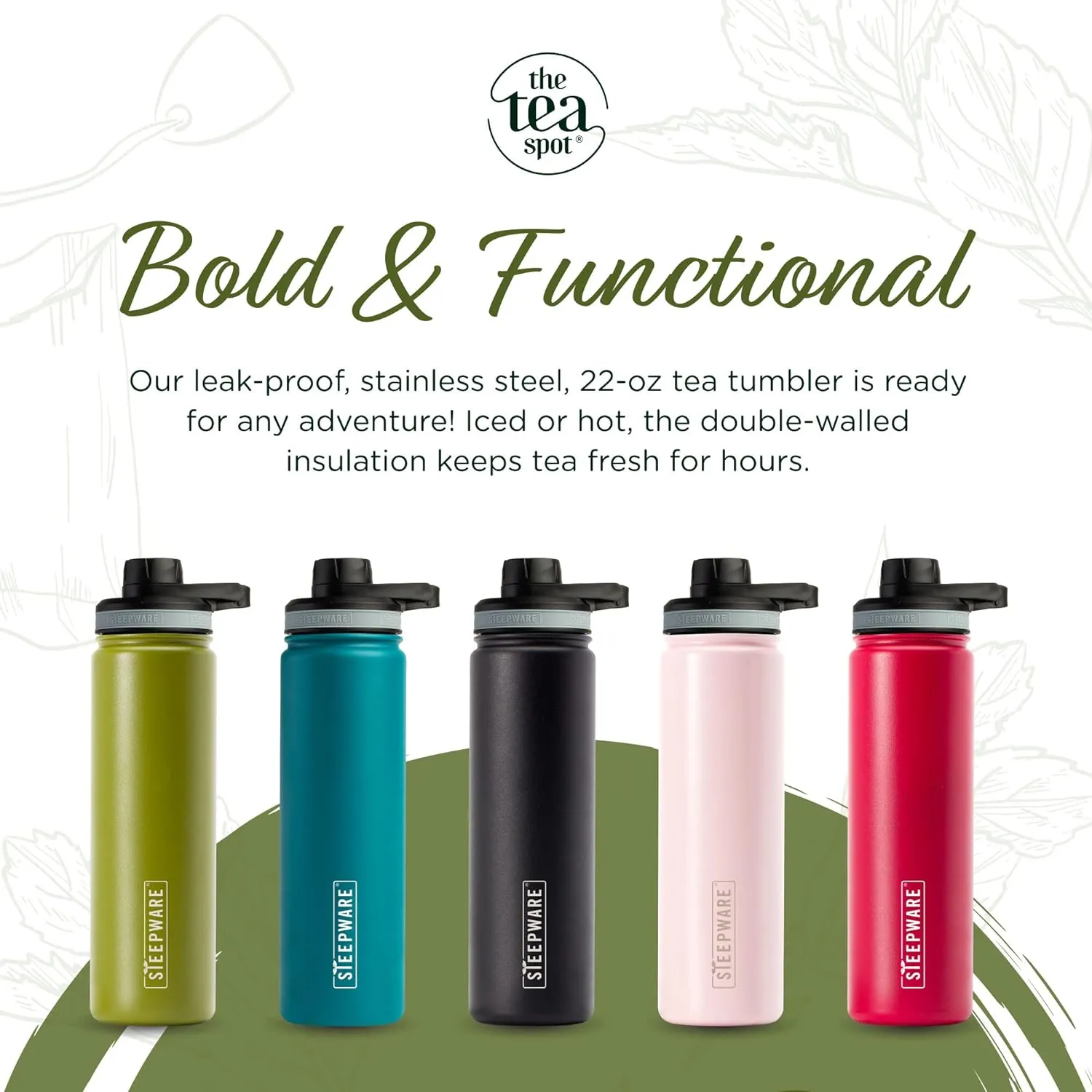 The Tea Spot Steepware Tea Tumbler and Thermos, 22oz, Tea Bottle with tea infuser for loose leaf tea or iced coffee, Sleek Double Wall Tumbler & Insulated Travel Bottle - Rose