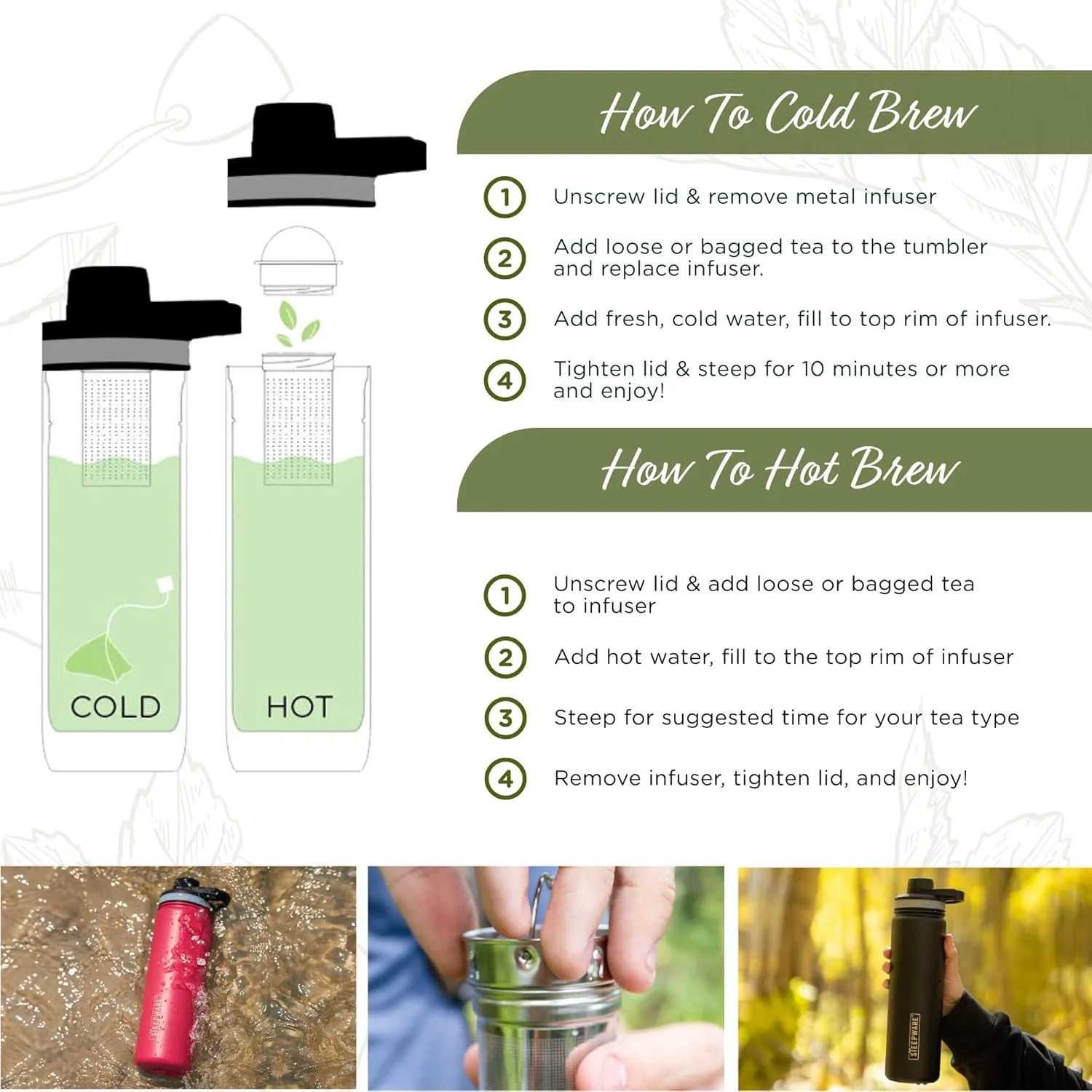 The Tea Spot Steepware Tea Tumbler and Thermos, 22oz, Tea Bottle with tea infuser for loose leaf tea or iced coffee, Sleek Double Wall Tumbler & Insulated Travel Bottle - Rose
