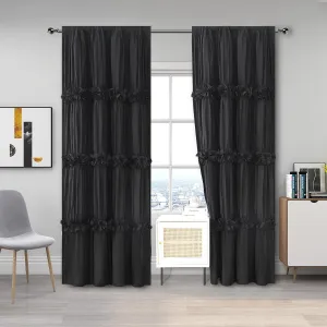 Thermal Insulated Blackout Window Curtains, Boho Ruched Window Treatments with 3 Rows of Butterfly Flowers, Rustic Rod Pocket Drapes for Room, 54" W x 84" L, 2 Panels, Black(LQ-30)