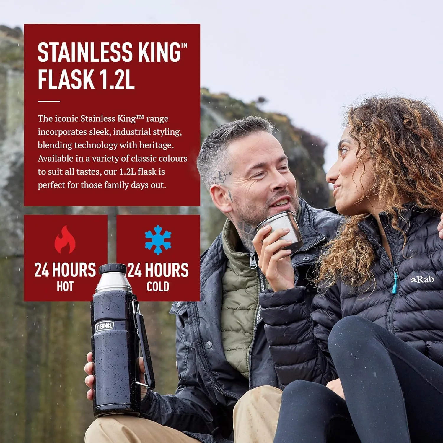Thermos Stainless King Flask, Cranberry Red, 1.2 L 184803, Picnic Bottle