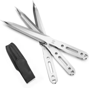 Throwing Spikes Set, 10.11" Length, 0.236" Thickness, Full Tang Stainless Steel Design, Complete with Nylon Sheaths for Recreation and Competition