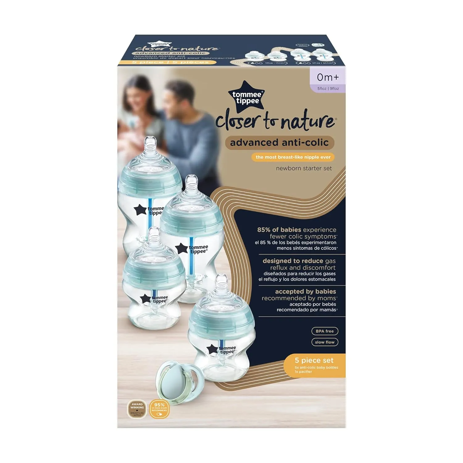 Tommee Tippee Anti-Colic Baby Bottle Newborn Starter Set, Slow Flow Breast-Like Nipples and Unique Anti-Colic Venting System