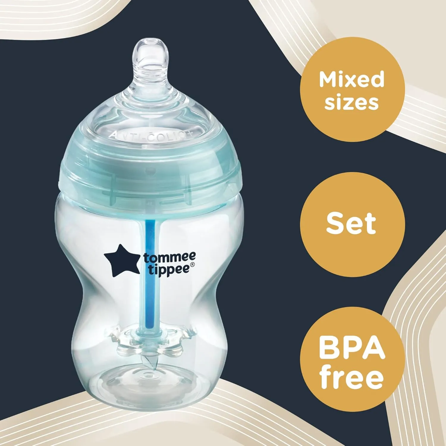 Tommee Tippee Anti-Colic Baby Bottle Newborn Starter Set, Slow Flow Breast-Like Nipples and Unique Anti-Colic Venting System