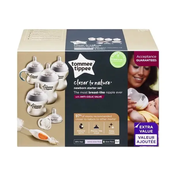 Tommee Tippee Closer to Nature Newborn Baby Bottle Starter Set | Breast-Like Nipple, Anti-Colic Valve - Clear, Unisex